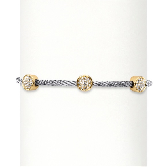 Cubic zirconia gold & silver plated cable bracelet - Picture 2 of 3